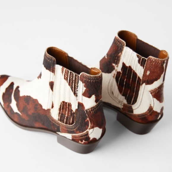 Zara Shoes Zara Leather Heeled Cowboy Boots Animal Cow Print Poshmark
